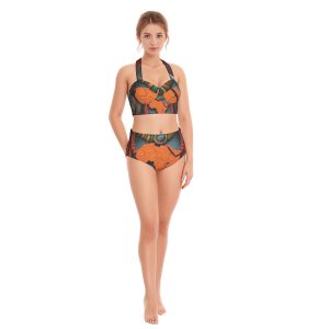 All-Over Print Women's Swimsuit Set With Halter