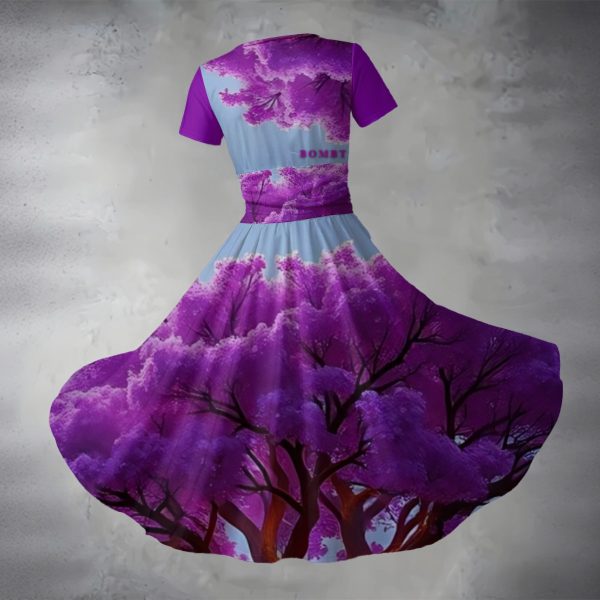 All-over Print Women's Short Sleeve V Neck Midi Dress - Image 2
