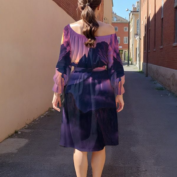 All-Over Print Women's Off-Shoulder Dress With Belt - Image 2