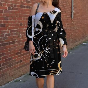 All-Over Print Women's Off-Shoulder Dress With Belt