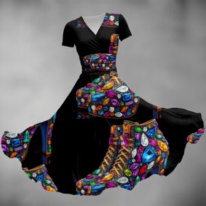 All-over Print Women's Short Sleeve V Neck Midi Dress