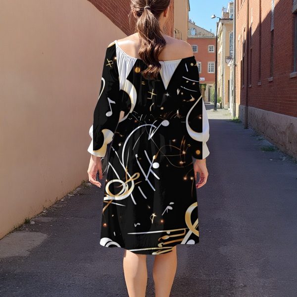 All-Over Print Women's Off-Shoulder Dress With Belt - Image 2