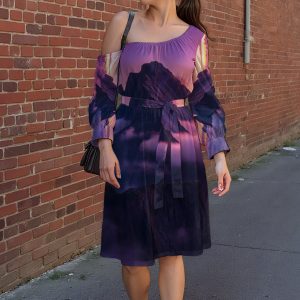 All-Over Print Women's Off-Shoulder Dress With Belt