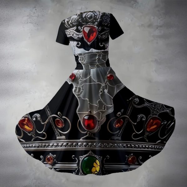 All-over Print Women's Short Sleeve V Neck Midi Dress - Image 2